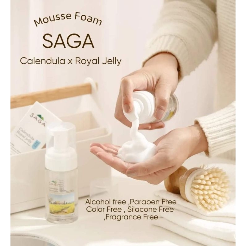 ใหม่ !! กลิ่น Blossom หอมดอกไม้ SAGA Calendula x Royal Jelly Cleansing Mousse Foam มูสโฟมล้างหน้าสำหรับเด็กและคุณแม่