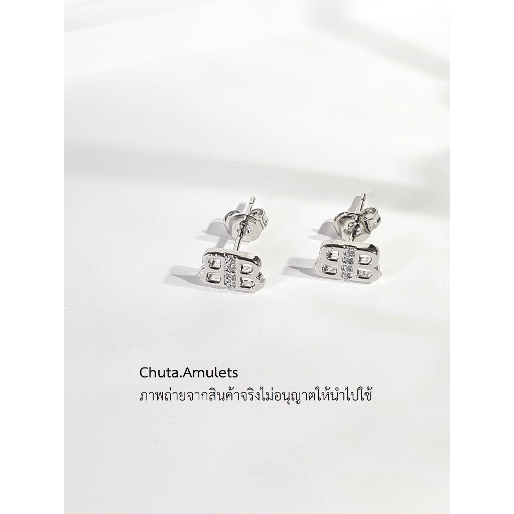 Chuta ✨ ต่างหูแบรนด์ งานทองคำขาว เสริมความโชคดี มูแบบมินิมอล Collection What's that Brand name