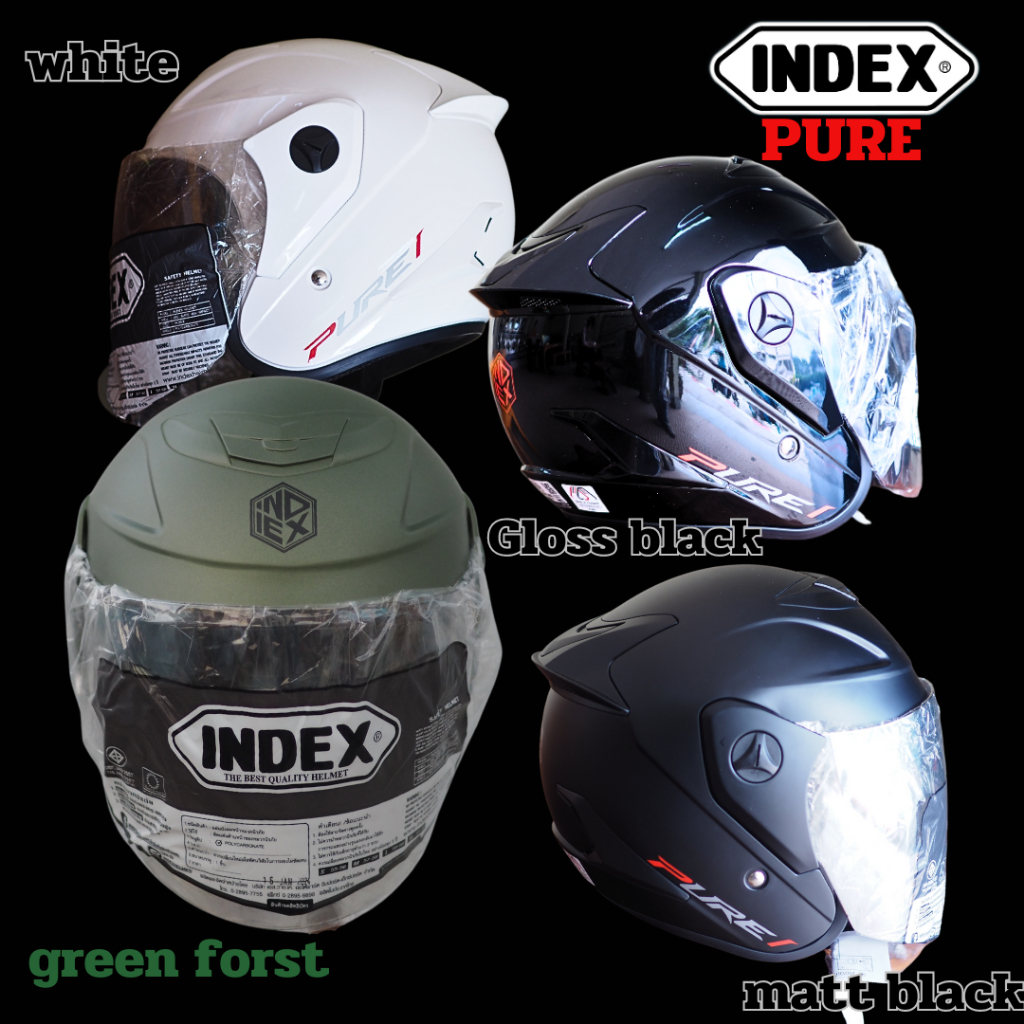 หมวกกันน็อคเปิดหน้า INDEX Pure รุ่นใหม่ล่าสุด หน้ากากสีปรอทอ่อน