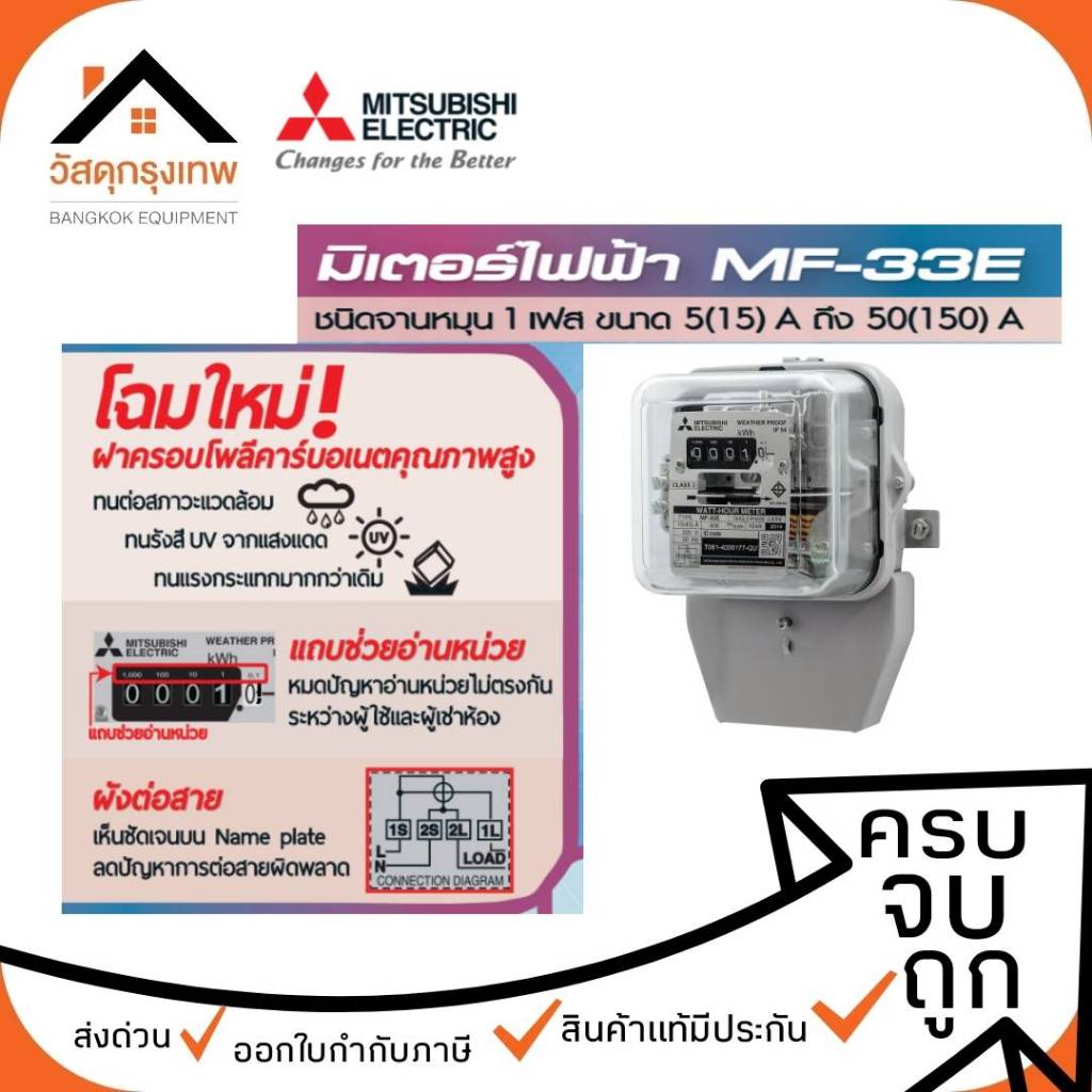 มิเตอร์ไฟฟ้า MITSUBISHI MF-33E มีให้เลือก 2 แบบ 5(15)A , 15(45)A