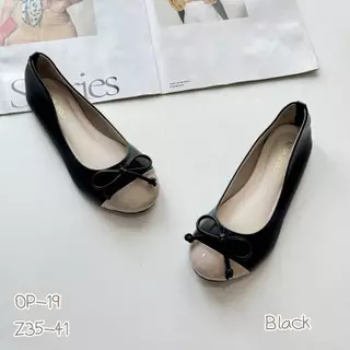 รองเท้าคัชชู ส้นเตี้ย เป็นหนัง pu นิ่มใส่สบาย มี 5สี รองเท้าบัลเล่ย์ รหัส Op-19