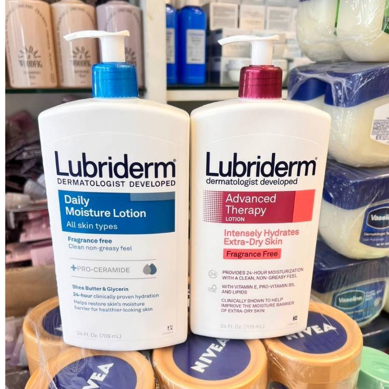 ขนาดJumbo USAแท้/ภาพจริง Lubriderm Advanced Therapy Lotion For Extra-Dry Skin / Daily Moisture 709ml แดง/ฟ้า