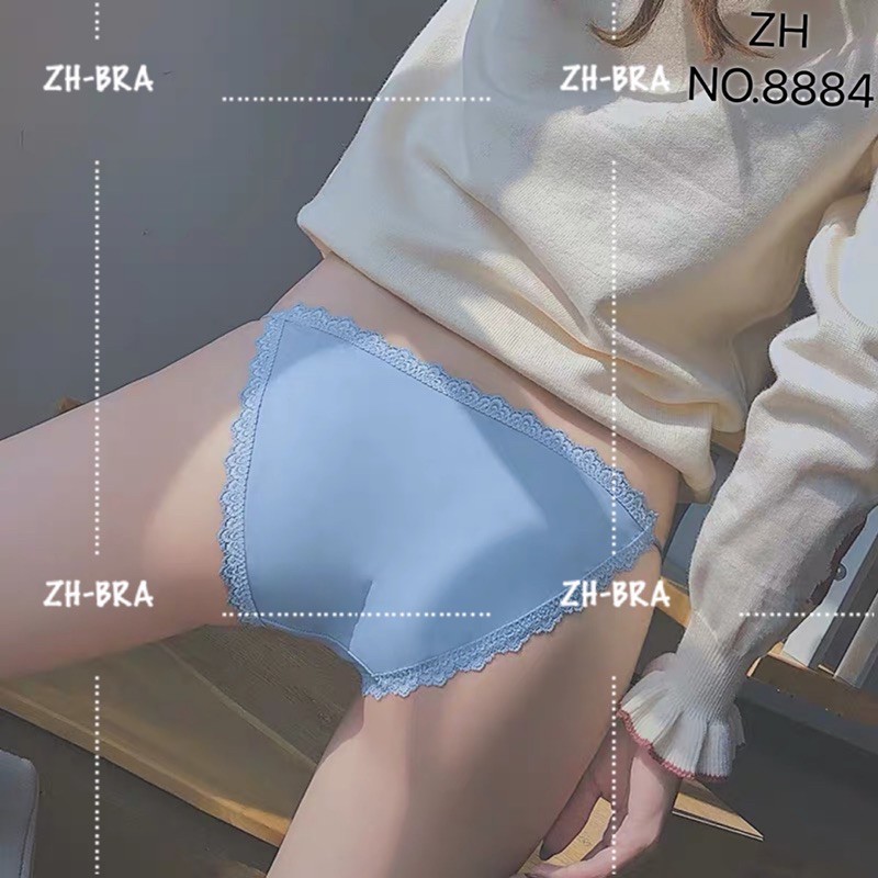 กางเกงชั้นในบิกินีผ้าลื่น ขอบแต่งลูกไม้น่ารัก ผ้ายืดหยุ่น นุ่ม สบายผิว ZH.8884 - รูปที่ 3
