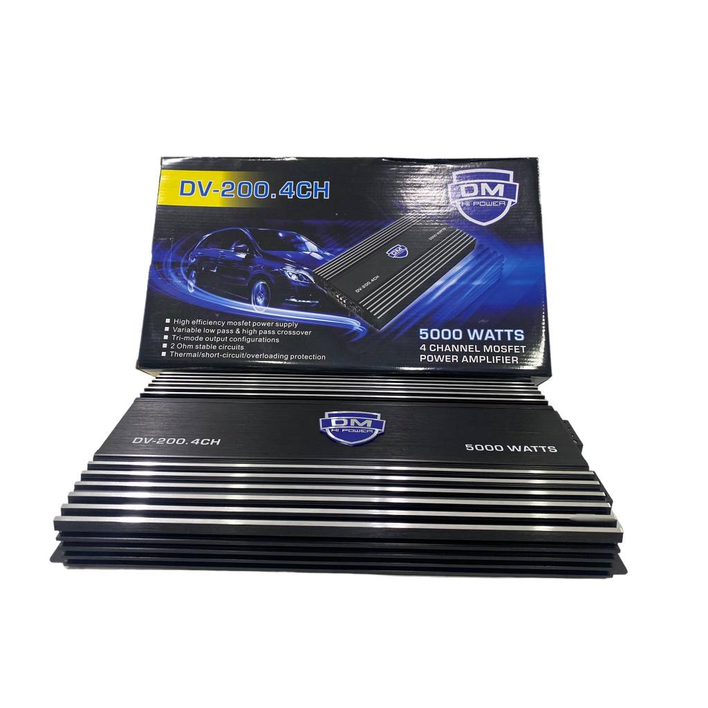 เพาเวอร์แอมป์ DV-200.4CH  AB 4CH 5000W ภาคไฟ 2 ชุด แรงๆ เสียงใสๆเพราะมาก งานแบน DM ดีไชน์ตัวเครื่องส