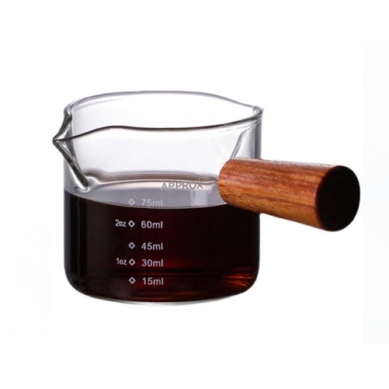 ถ้วยตวง ตวงกาแฟ ถ้วยตวงแก้ว ด้ามจับไม้ Measure Coffee Cup 100ML