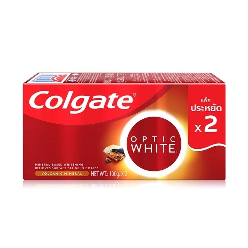 Colgate Optic White Volcanic Mineral ยาสีฟัน คอลเกต ออฟติค ไวท์ แร่ธาตุ ภูเขาไฟ 100กรัม​ขนาดแพคคู่ exp.10/2026