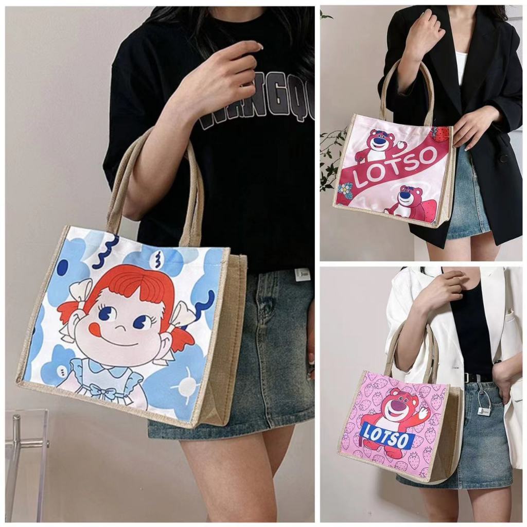 Lucky girl555:กระเป๋าทรงช้อปปิ้ง ผ้ากระสอบ กระเป๋าผ้า ถุงผ้าใบเล็กKK188T