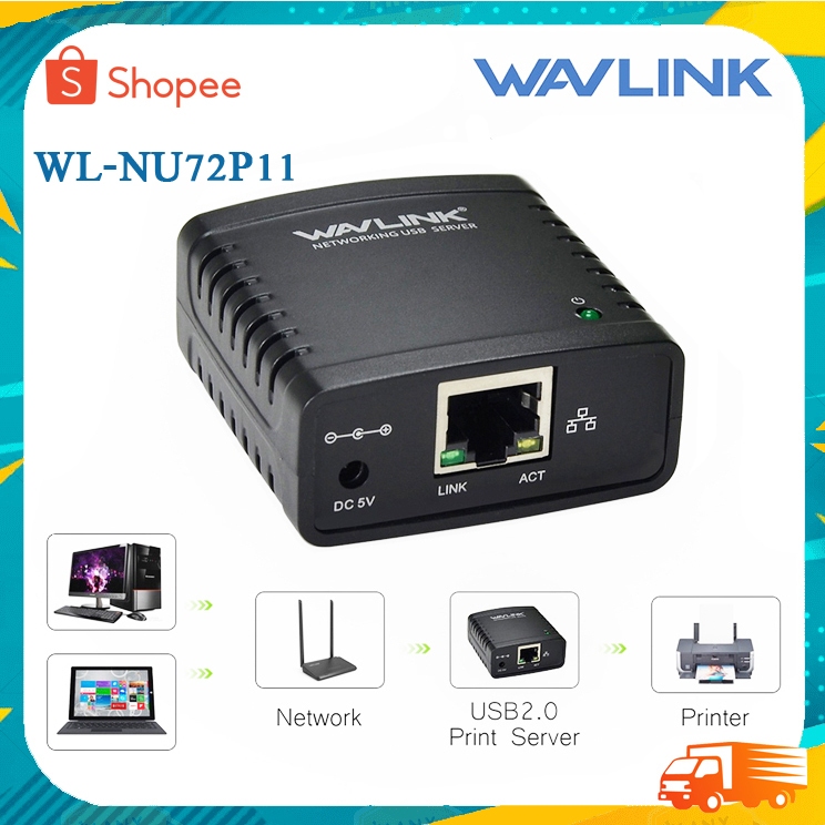 Wavlink WL-NU72P11 แชร์เครื่องพิมพ์ USB แบบไร้สาย ใช้กับเครือข่าย LAN หลายเครื่องได้ เซ็ตอัพง่าย Pri