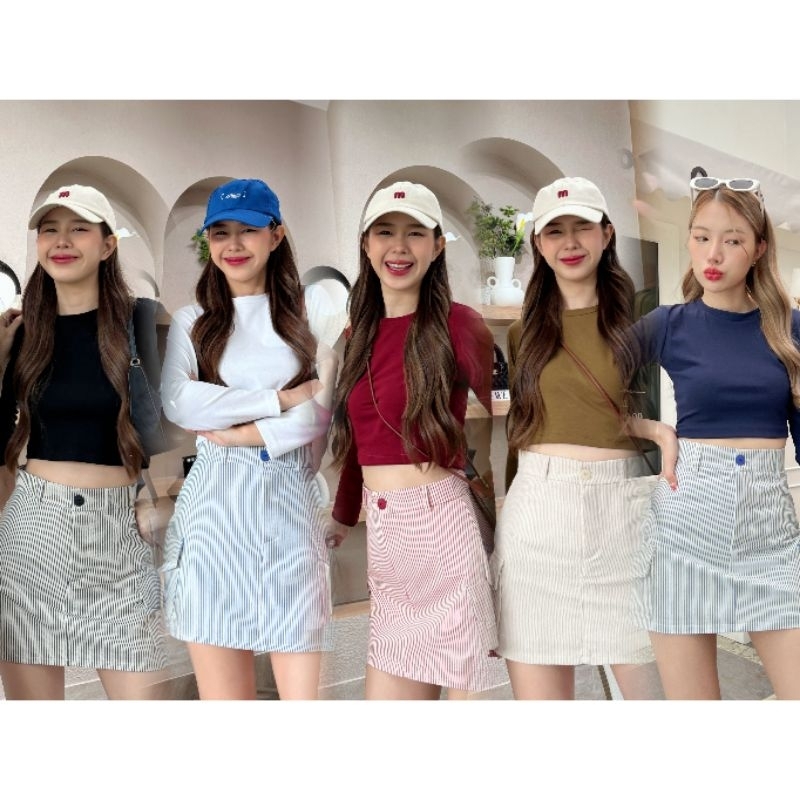 Crop Top เสื้อยืดผ้าคอตตอนแขนยาว ทรงครอป