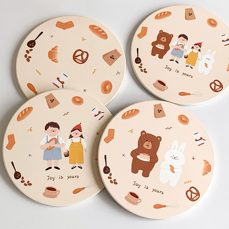 【พร้อมส่ง】‼️🧸แผ่นรองหม้อ ยิปซัม & ไม้ก็อก 🧸 "Joy S Yours" ดูดซับน้ำได้ดี  สไตล์เกาหลี น่ารัก เกาหลีสุดๆ แผ่นรองแก้ว 🥛✨