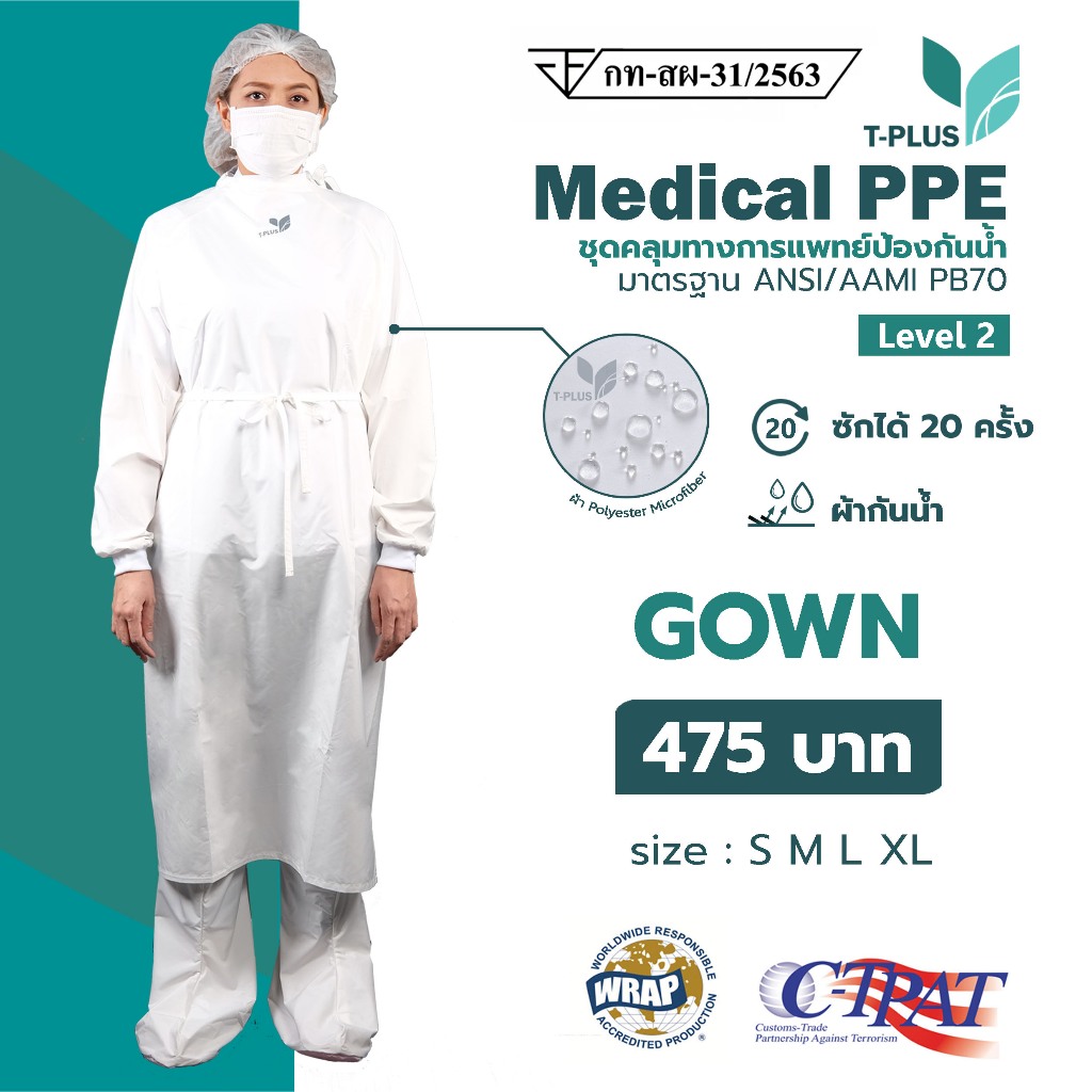ชุด PPE ซักได้ ชุดกาวน์ ทางการแพทย์ Gown [ผลิตในไทย/ พร้อมส่ง]