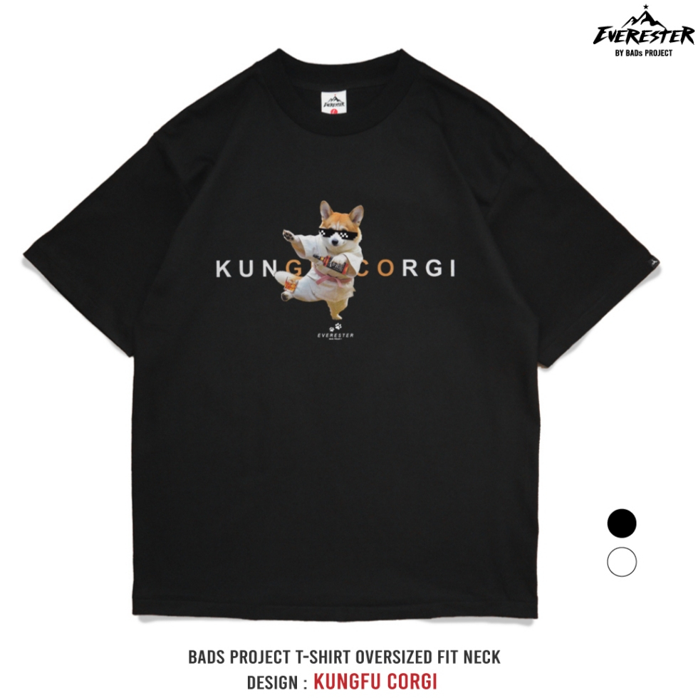 EVERESTER เสื้อคอฟิต อก 44"- 52" Heavy Cotton / เสื้อยืดผู้ชาย Oversized รุ่น Corgi Black / แขนสั้น EXP