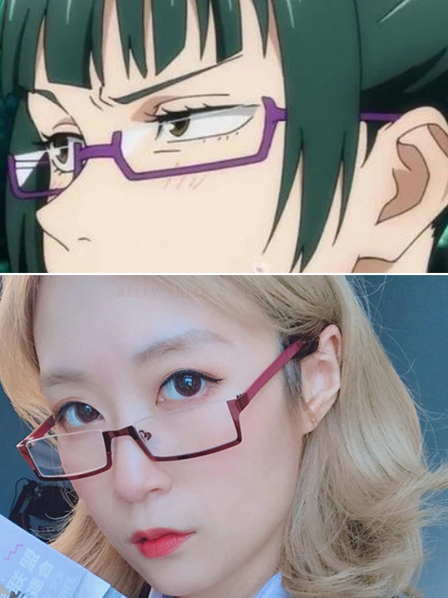 Anime Jujutsu Kaisen Maki Zenin Cosplay Eyewear Purple Half Frame Glasses Eyeglasses แว่นตา