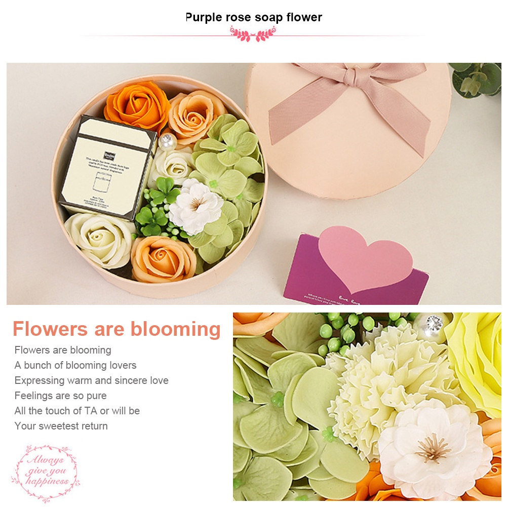 🚚จัดส่งทันที🚚อโรมาเทอราพี + ดอกไม้สบู่ (กล่องของขวัญกลม) พร้อมการ์ดอวยพรและเทียนหอม - รูปที่ 4
