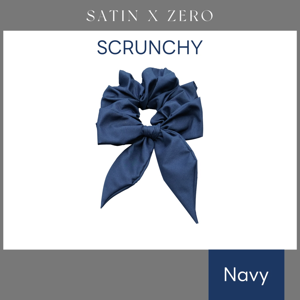 SATIN X ZERO ยางรัดผม ผ้าไมโครฟิล 100% โดนัทพร้อมโบว์ผูก (Navy) ผมไม่ลีบ ไม่กินผม ไม่หนัก