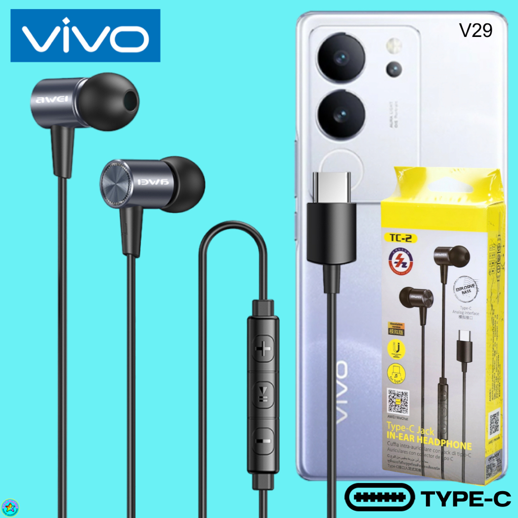 หูฟัง สมอลทอล์ค VIVO Type-C ไทป์ซี In Ear สำหรับ วีโว่ V29 เสียงดีเบสนุ่มหนัก ปรับระดับเสียง ตัดเสียงรบกวน T2