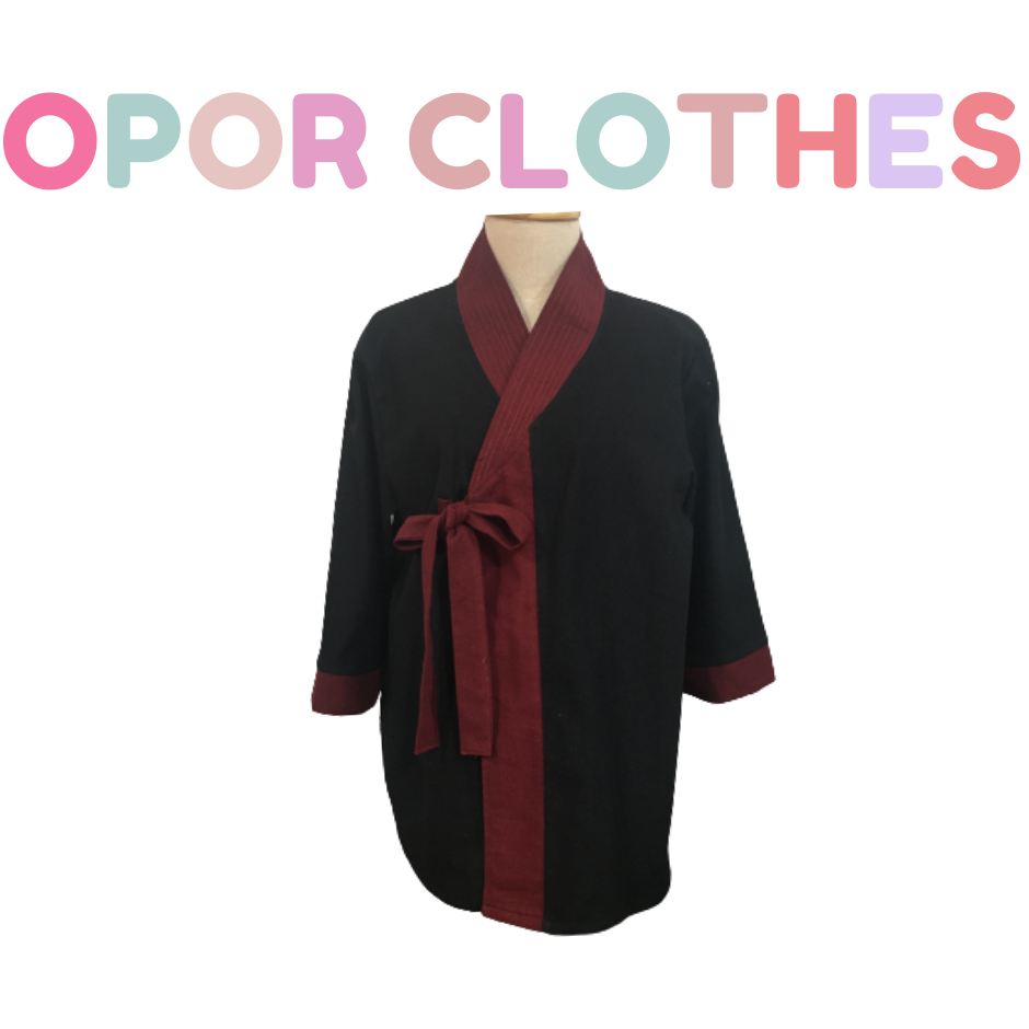 เสื้อผ้าฝ้ายฮันบกผูก-ทูโทนดำ 039-V12
