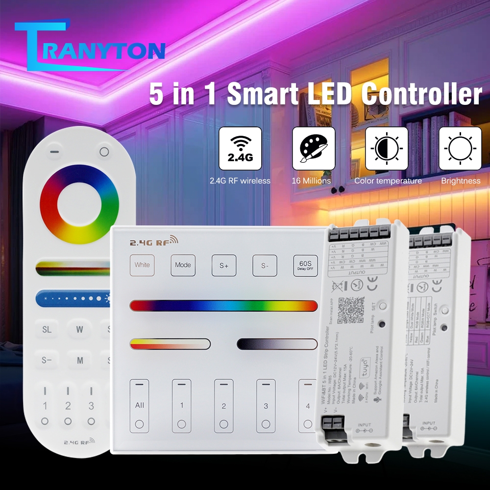 รีโมทคอนโทรล 5 in 1 TUYA Wifi LED Strip Light controller รีโมทไฟเส้น CCT+RGB กล่องควบคุมไฟLEDเส้น ไฟRGBเส้น จับเวลา