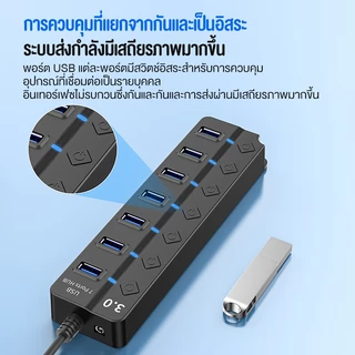 KIVEE USB HUB TYPE-C HUB 3.0 สวิตช์ควบคุมแบบสแตนด์อโลน 7 in 1 5Gbps การส่งผ่านความเร็วสูงรองรับ Windows/OS/Linux 1m