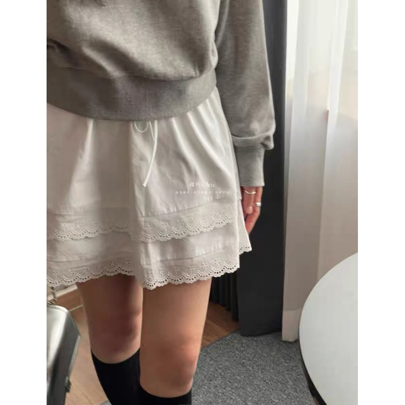 Lace Whitey Short Minimal Skirt กระโปรงสั้น ลูกไม้ มินิมอล ผ้านุ่ม ใส่สบาย10197