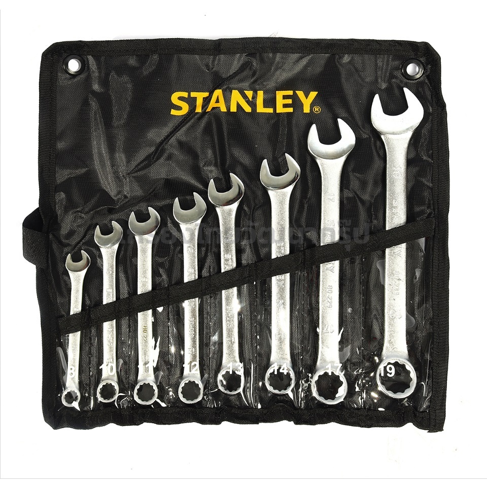 STANLEY ชุดประแจแหวนข้างปากตาย 8 ชิ้น ซองผ้า รุ่น CWB ขนาด 9-19 มม. ในชุดประกอบไปด้วยเบอร์ 9,10,11,12,13,14,17,19 มม