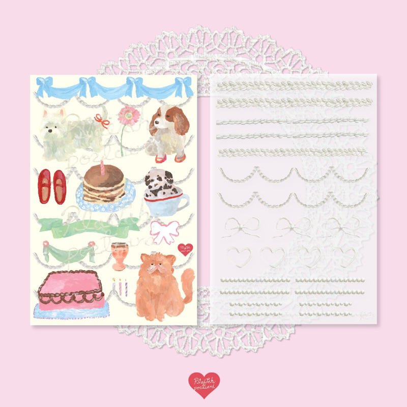 𝑵𝒆𝒘 Vintage Dog Sticker & Deco Cream sticker น้องหมาวินเทจ สติ๊กเกอร์ตกแต่ง พื้นหลังใส l plaifah.postcard