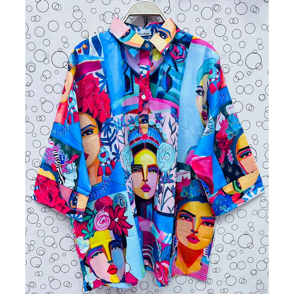 เสื้อเชิ๊ตลินินอินเดีย 100% แขนสามส่วนทรง Oversize รอบอก 48 นิ้ว
