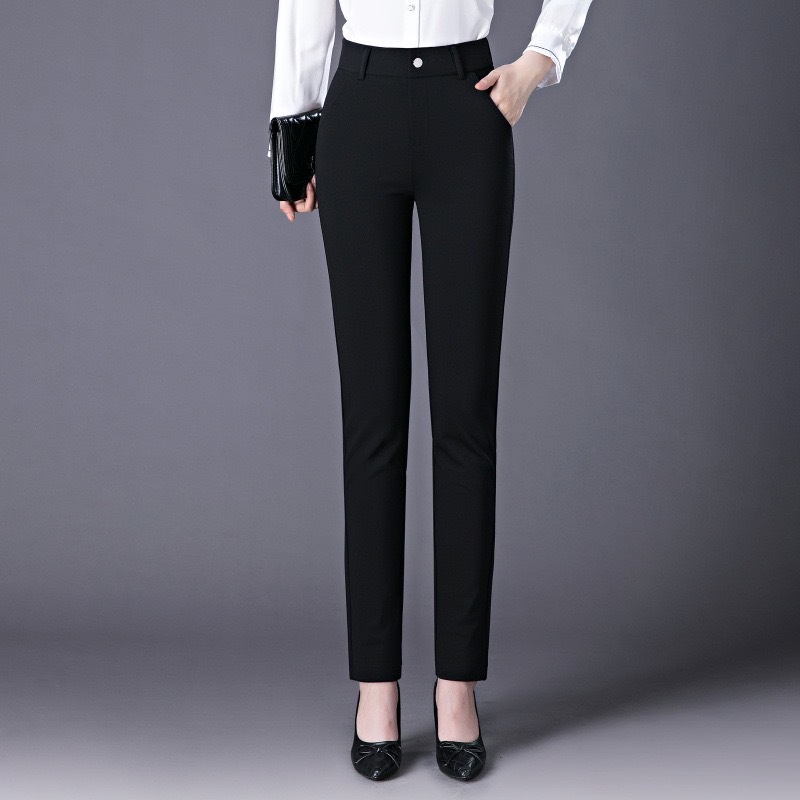 กางเกงทำงานผู้หญิง สีดำ-สีกรมท่า  ผ้าโรเชฟแท้ ผ้ายืด หนาอย่างดี ไซส์S-4XL - รูปที่ 2