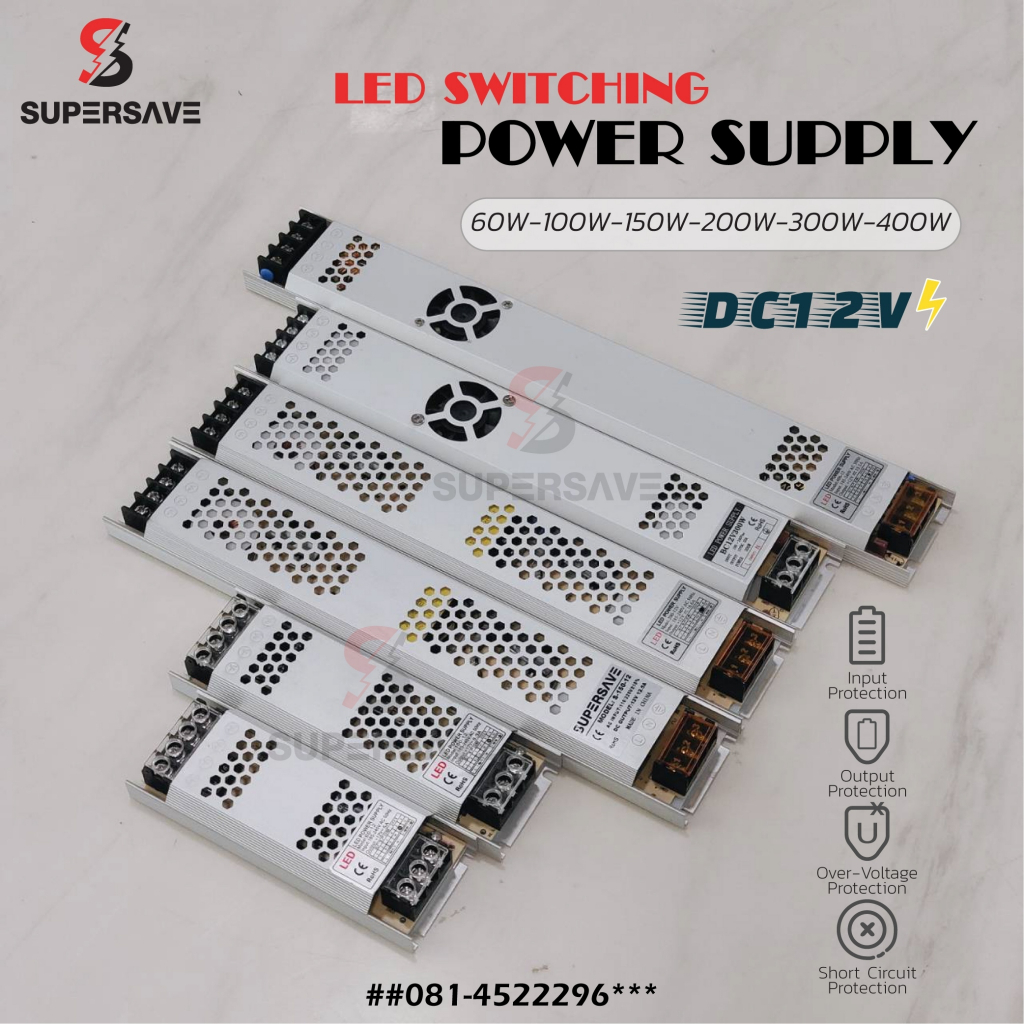 หม้อแปลงอาแดฟเตอร์แปลงไฟpower supplyบางDC12Vหม้อแปลงไฟฟ้า 60W 100W 150W 200W 300W 400WAC185-240V Driver สำหรับไฟเส้น LED