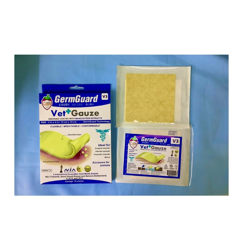 GermGuard Vet Gauze ✨ แผ่นปิดแผล สารสกัดมังคุด แผลหายไว ไม่ติดแผล สุนัขและแมว