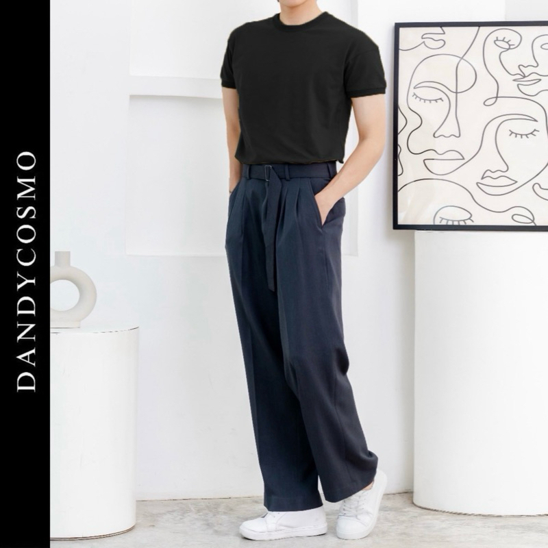 DANDY COSMO | [4สี]Wide Belt Pant กางเกงทรงขาใหญ่ เอวสูง พร้อมเข็มขัด