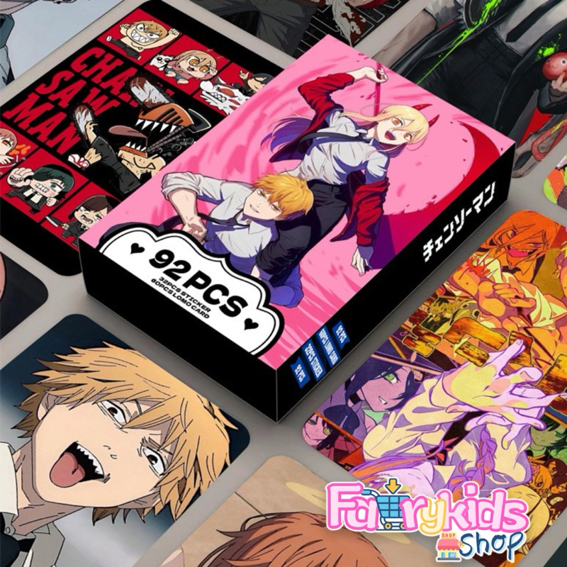พร้อมส่ง เซตLomo card+สติ๊กเกอร์ Chainsaw man สุดคุ้ม มี92ใบต่อกล่อง