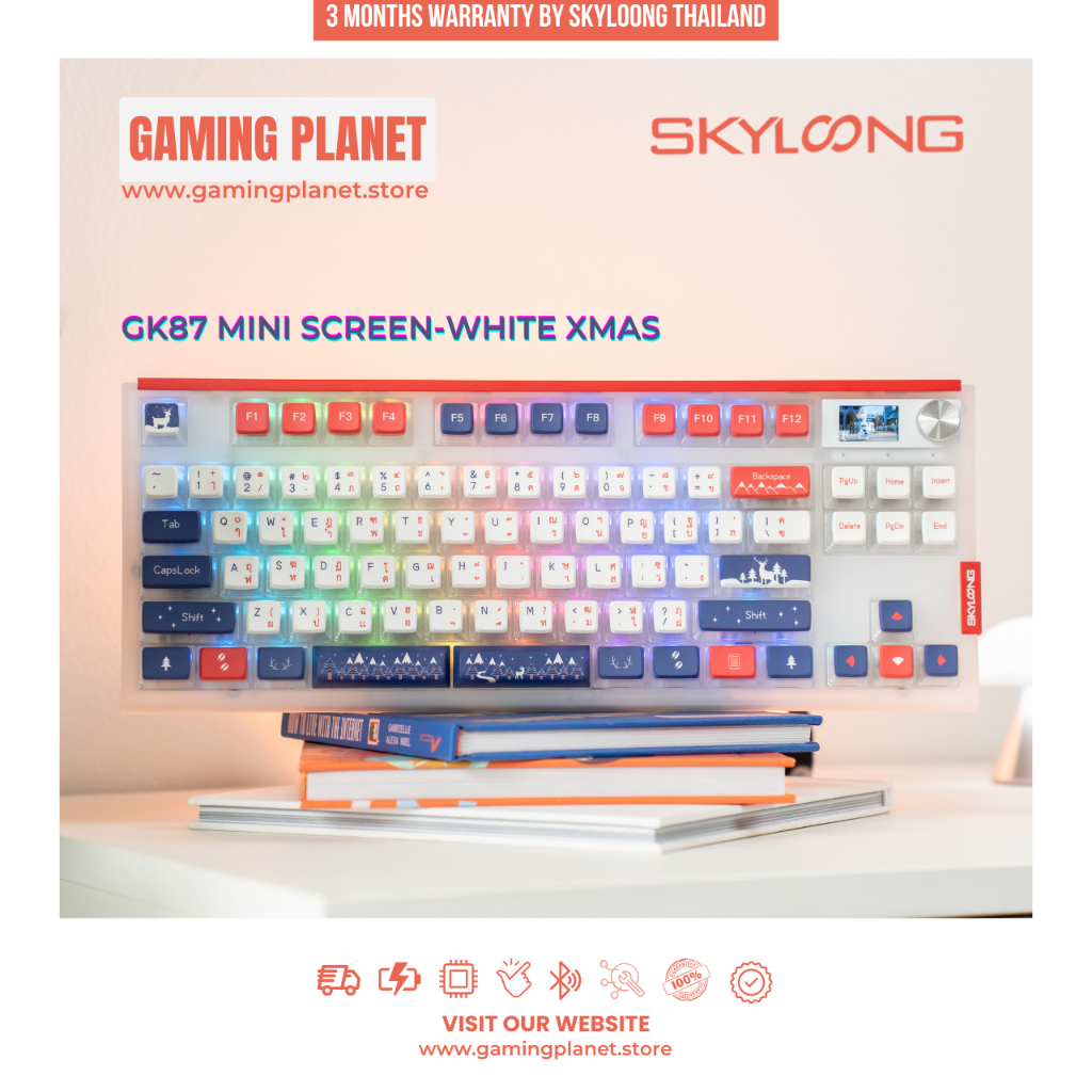 คีย์บอร์ด ไร้สาย Skyloong GK87 Gasket 3 mode พร้อม Knob and Mini Screen