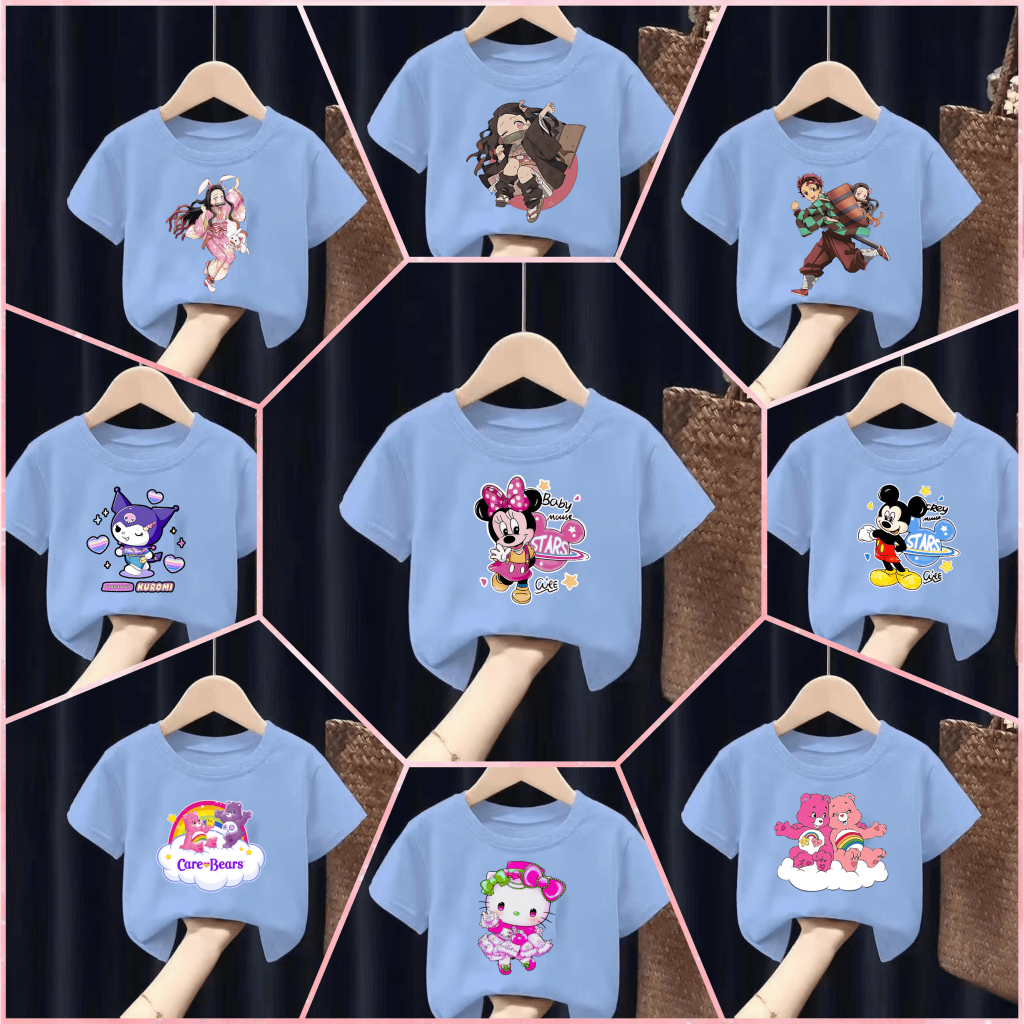 เสื้อยืดเด็กพิมพ์ลายน่ารักๆๆๆ "สีฟ้า" Pattern 253-264