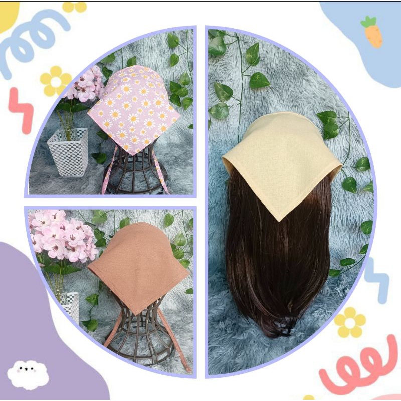 พร้อมส่ง ผ้าโพกหัว ผ้าโพกผมสามเหลี่ยมสีฟื้น ผลิตจากผ้าฝ้ายแท้100% เนื้อนุ่ม ระบายอากาศได้ดี