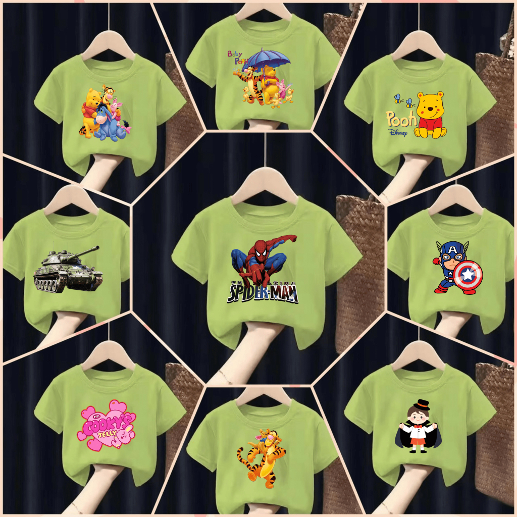 เสื้อยืดเด็กพิมพ์ลายน่ารักๆ "สีเขียวอ่อน" เนื้อผ้าฝ้าย Pattern 97-108