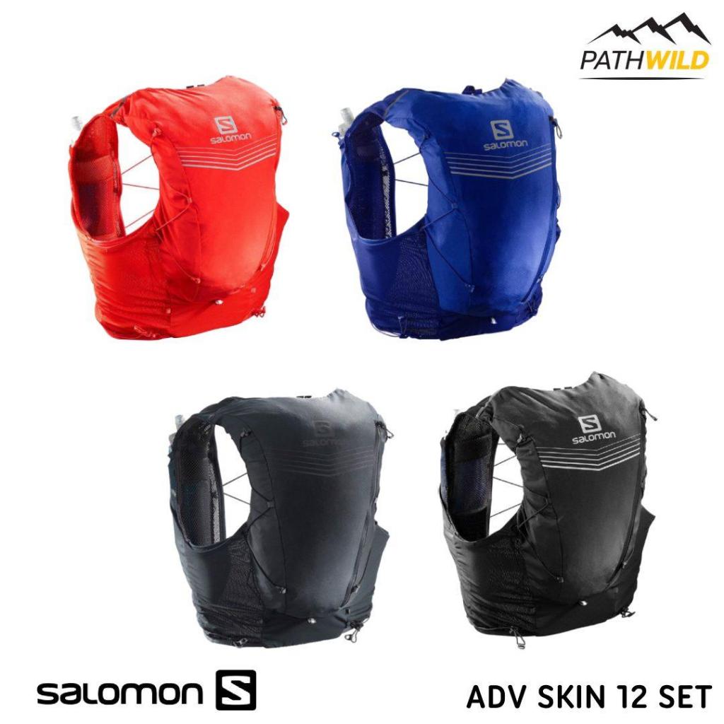 SALOMON ADV SKIN 12 SET  สี EBONY เป้น้ำวิ่งเทรลขนาด 12 ลิตร ยืดหยุ่น แนบกระชับ ระบายอากาศดี เหมาะวิ