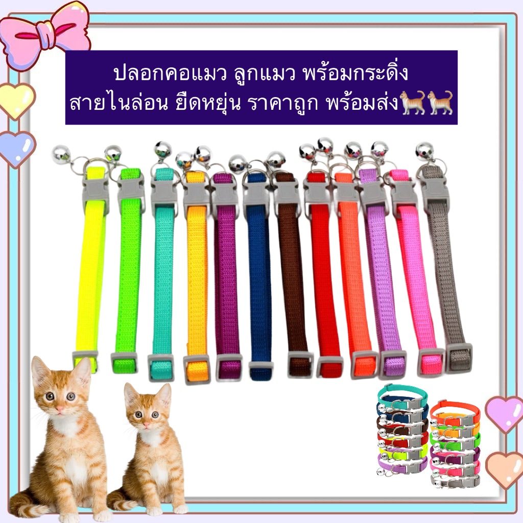 PP-846 ปลอกคอสำหรับแมวและลูกแมว พร้อมจี้กระดิ่ง 🔔 สายไนลอนยืดหยุ่น ใส่สบาย ราคาประหยัด พร้อมส่งทันที 🐈🐾