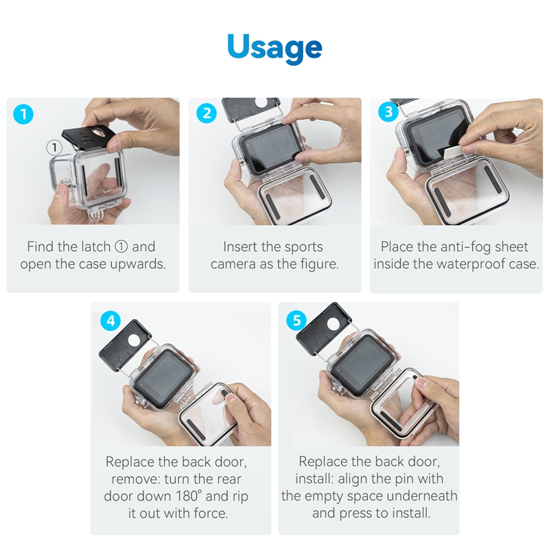 TELESIN เคสกันน้ำ GoPro 12/11/10/9 Black แบบเปลี่ยนฝาทัชสกรีนได้ Protective Case Waterproof