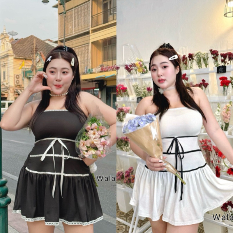 WP ชุดเดรสเกาะอกน้องผูกโบว์ได้ แต่งโบว์น่ารักมาก ไซส์ใหญ่
