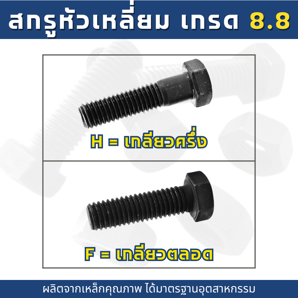 สกรูมิลดำ สกรูหัวเหลี่ยม M14 เกรด 8.8  (ความยาว 20มิล-130มิล) - รูปที่ 4