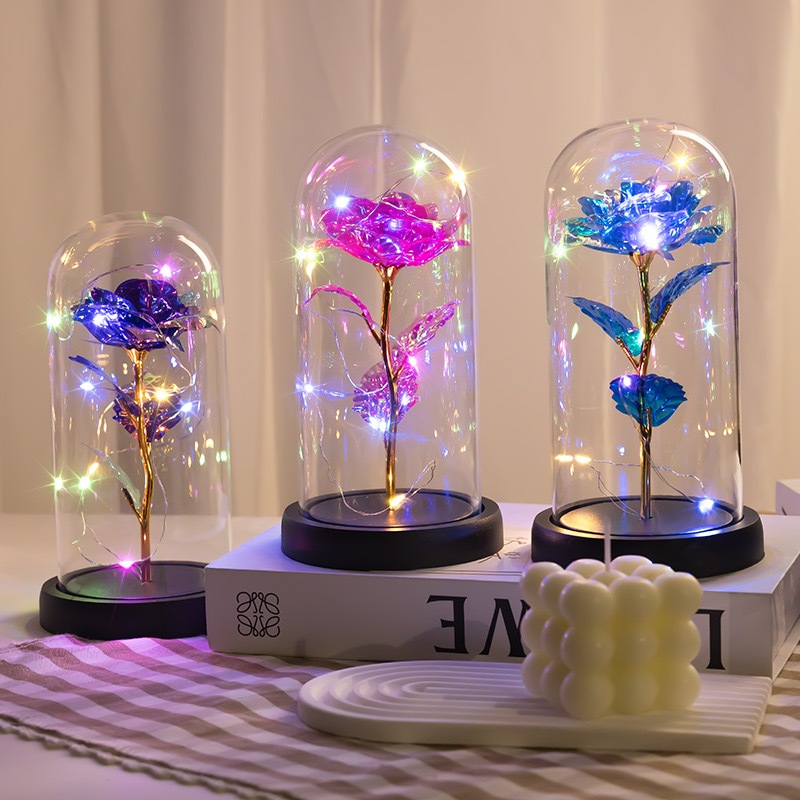 กุหลาบโหลไฟ ของขวัญวันวาเลนไทน์ สำหรับตกแต่ง โคมไฟกุหลาบ LED ของขวัญวันครบรอบ ตั้งโต๊ะ