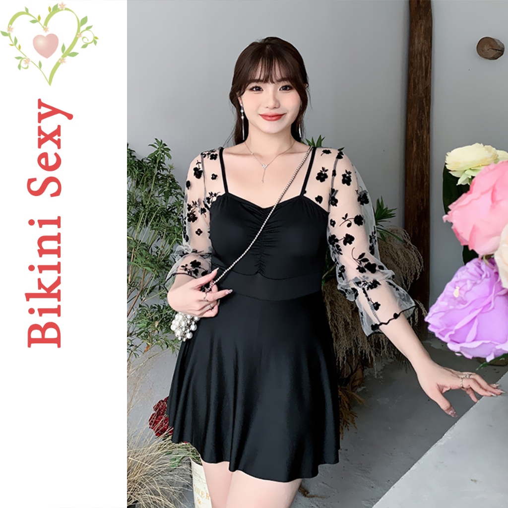 BikiniSexy ชุดว่ายน้ํา อวบ ชุดว่ายน้ํา กระโปรง กันuv เว้าหลัง ส่งจากไทย 5XL 70-100 #0127