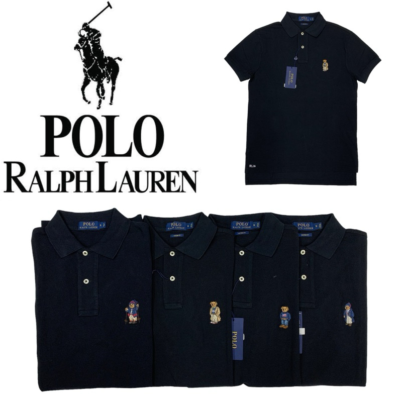 🇺🇸 Polo Ralph Lauren เสื้อคอปกหมี สีดำ ของแท้ นำเข้าจากอเมริกา S