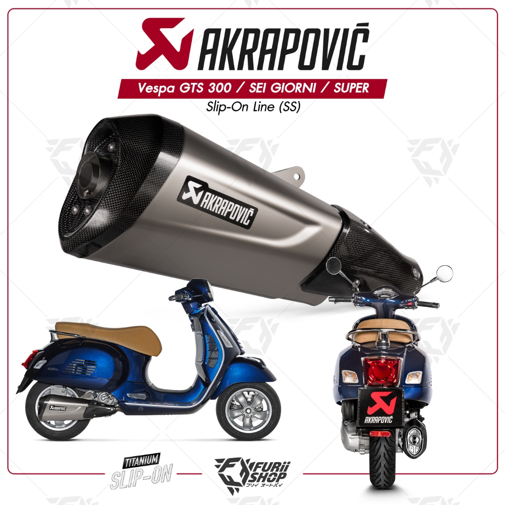 ท่อแต่ง Akrapovic Exhaust Slip-On Line (SS) All New Euro5 Titanium Vespa GTS 300 / SEI GIORNI / SUPE