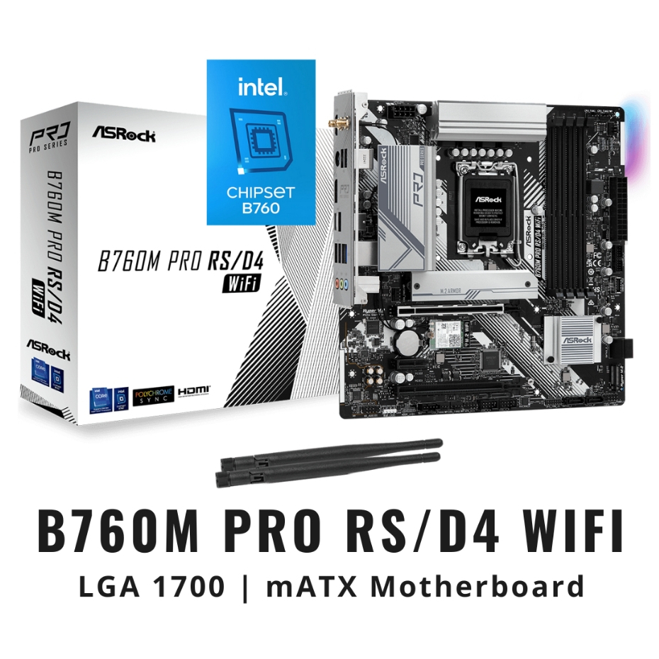 MAINBOARD (เมนบอร์ด) ASROCK B760M PRO RS/D4 WIFI (DDR4) (SOCKET LGA 1700) (MICRO-ATX)