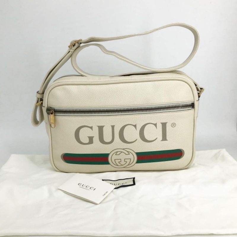 👜😘😎กระเป๋าสะพาย ชาย(Good Con) Gucci Print Messenger Bag สีขาว