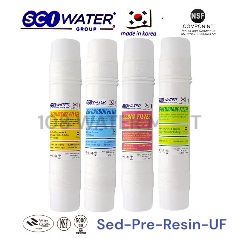 ชุดไส้กรอง 4 ชิ้น อินไลน์ UF ยูเอฟ ยี่ห้อ SCI Water ขนาด 2.5“x11”  I type ใช้กับเครื่องกรองแบบกล่อง เครื่องกรองตู้
