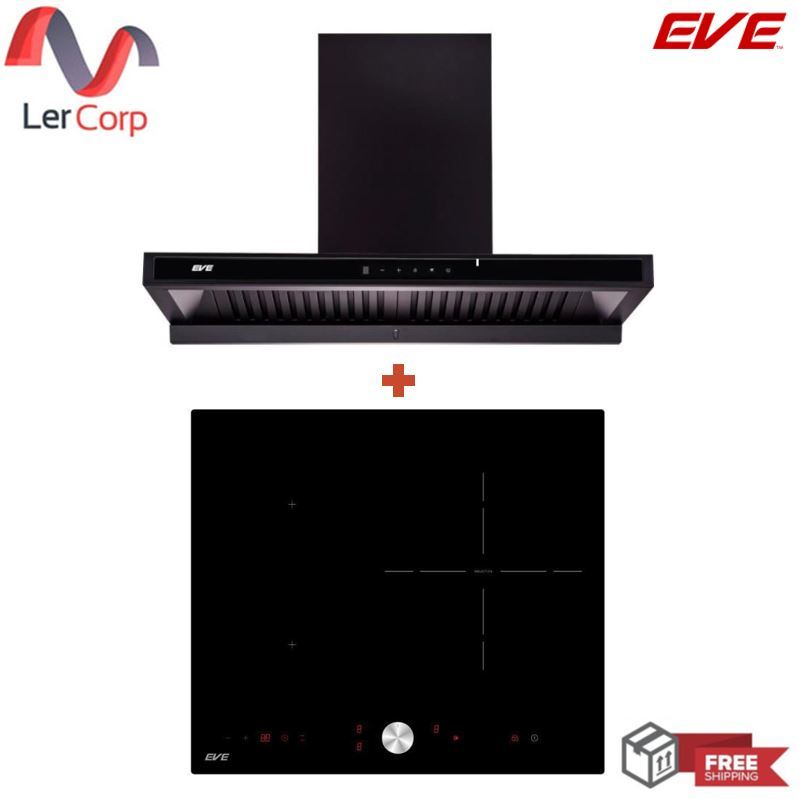 (EVE) เครื่องดูดควันติดผนัง HC-MAXIMUS-90 + เตาฝังอินดักชั่น 3 หัว induction HB60-1FZ1RIND/KTC