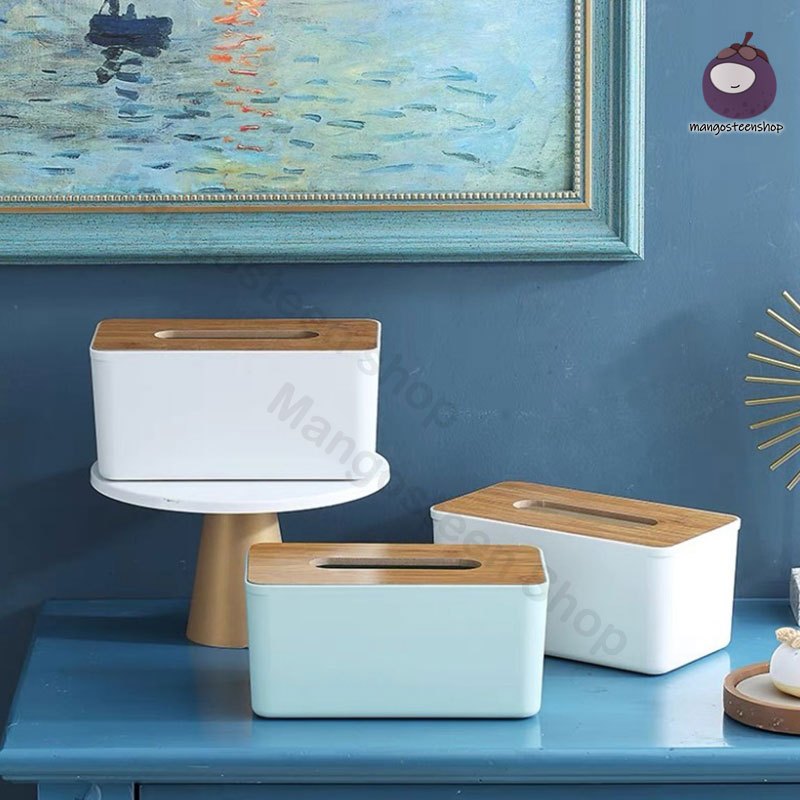 กล่องใส่ทิชชู่ ที่ใส่ทิชชู่ 3 ขนาด มีฝาปิดไม้ แข็งแรงและทนทาน ป้องกันฝุ่น ความจุขนาดใหญ่ เพิ่มด้านล่าง - รูปที่ 6